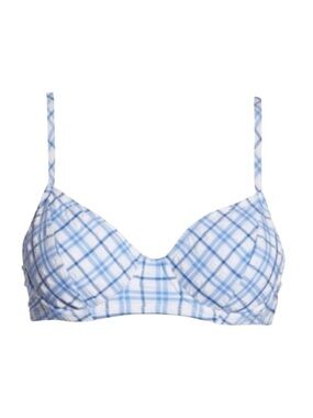 Tory Burch Underwire Swim Bikini TOP Size MEDIUM in Blue Check Plaid NWT